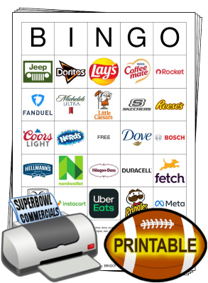 2025 Superbowl Commercial Logos Bingo Cards