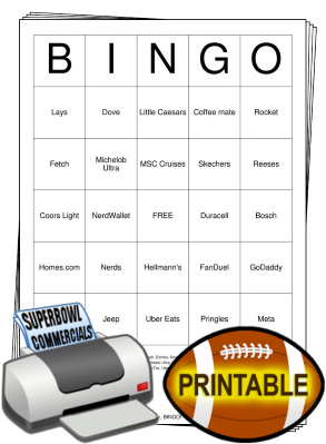 2025 Superbowl Commercials Bingo Cards